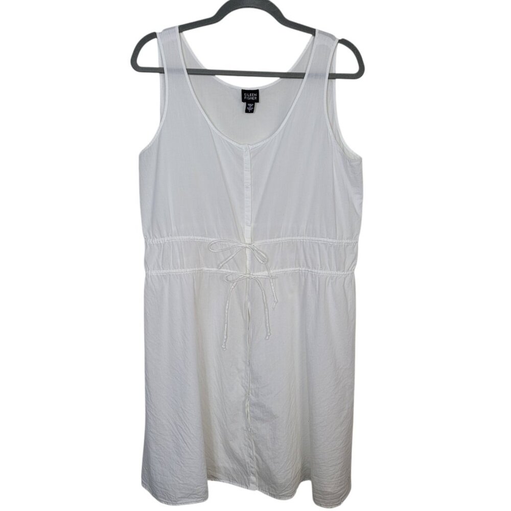 Eileen Fisher White Organic Cotton Voile Sheer Layering Dress Sleeveless Sz Lg
